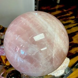 Pink ROSE QUARTZ with calcite sphere